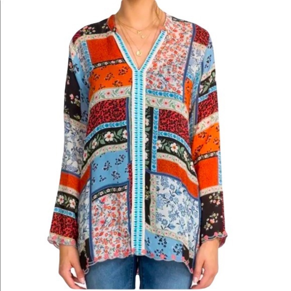Johnny Was Multi Eulia Floral V-Neck Long Sleeve Blouse Boho Chic Women’s Small
